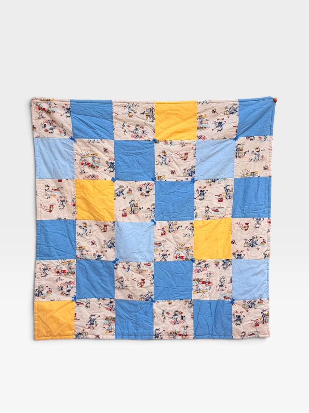 Vintage sailor child patchwork yellow and blue quilt